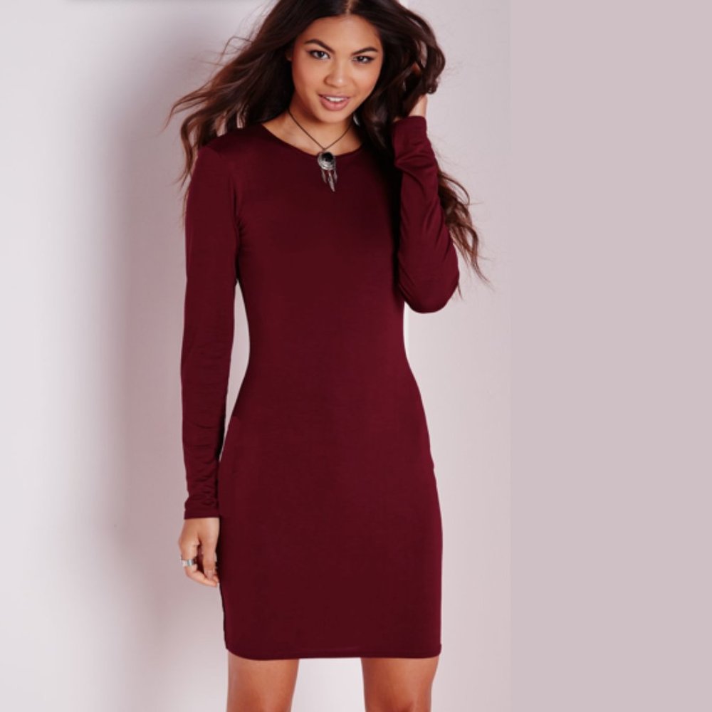 Maroon Forever 21 Long-Sleeve Body-Con Dress